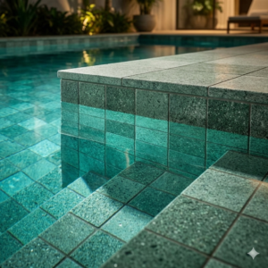 Green Sukabumi stone tile for swimming pool surface