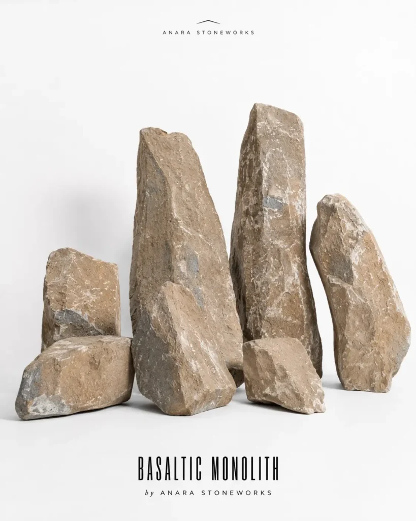 Tall natural basalt-andesite monolith from Java quarry