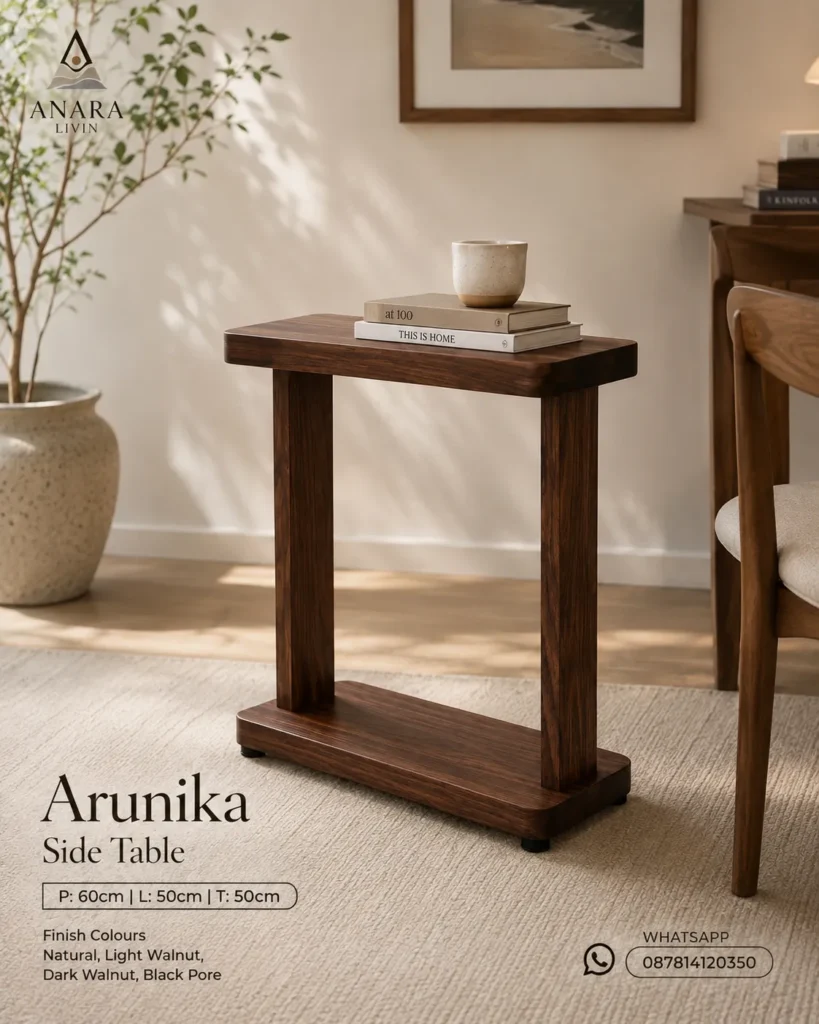 Arunika solid wood side table with slim modern profile