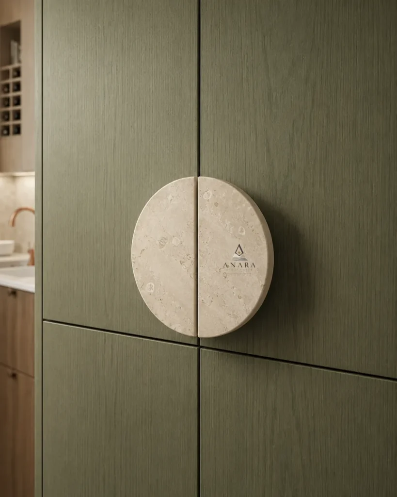 Honed marble cabinet pull 160 mm with natural stone veining