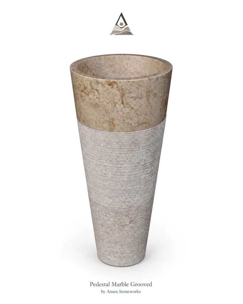 Grooved marble pedestal sink 40 x 90 cm front view