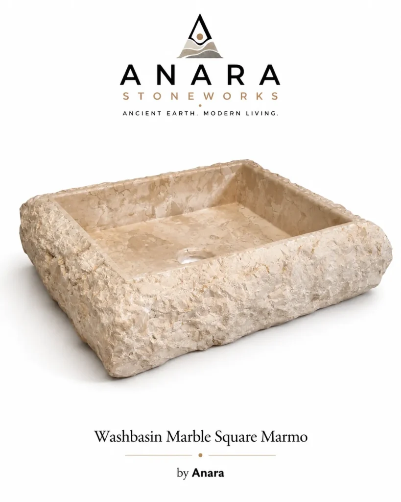 Rough edge square marble sink vanity with polished interior